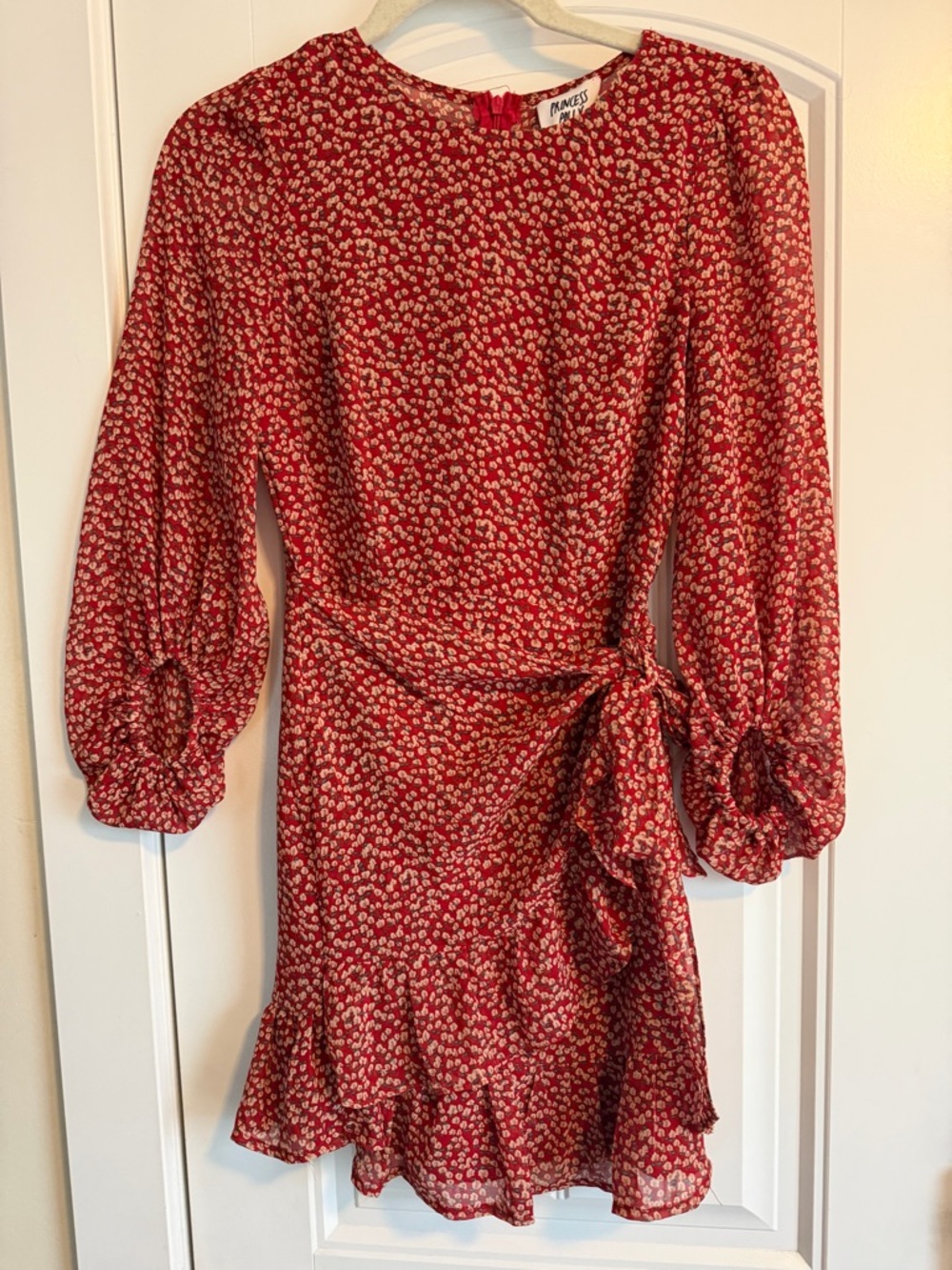 Princess Polly Red Floral Tie-Waist Ruffle Mini Dress